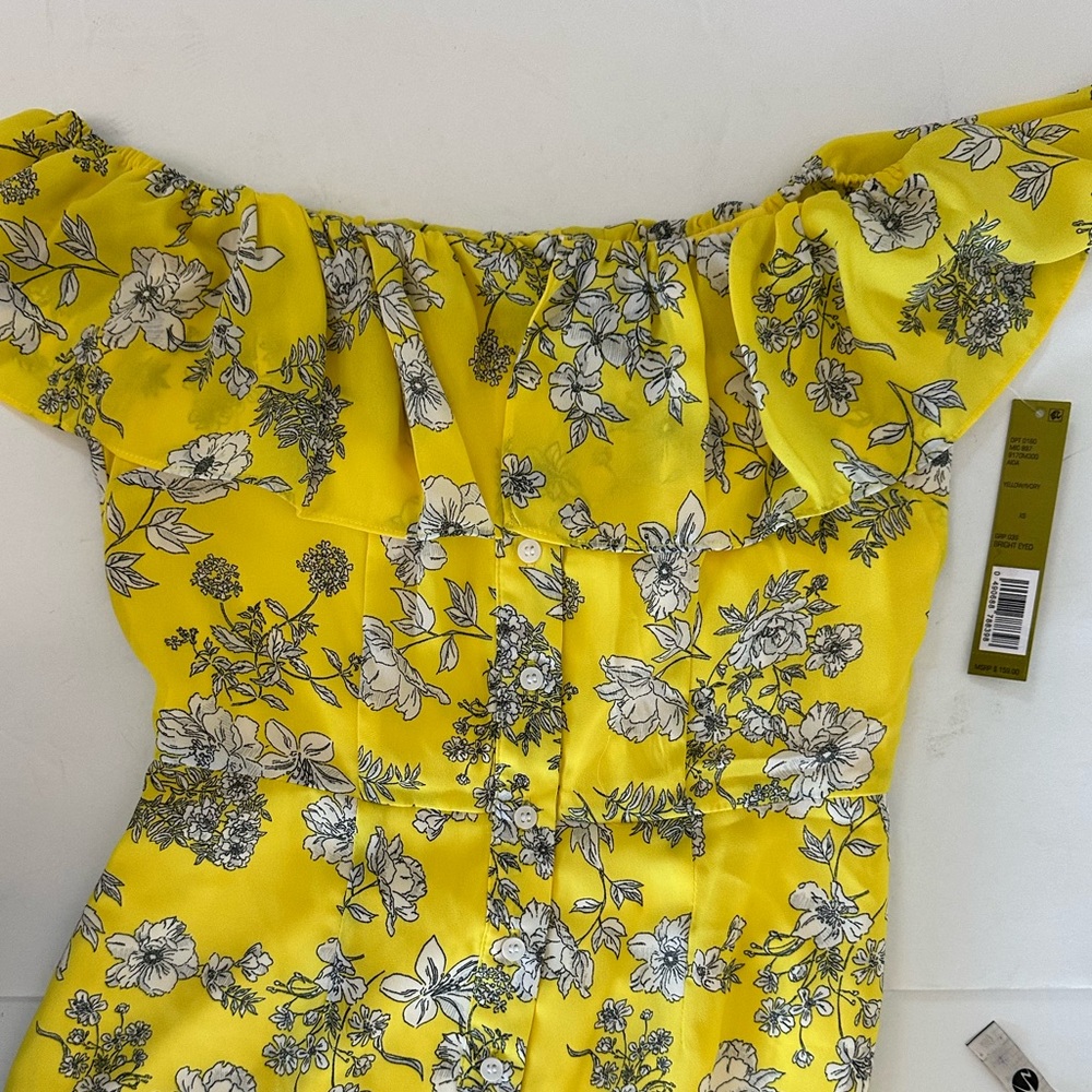 NWT Gianni Bini Aida Floral Print Off-the-Shoulder Button Front Midi Dress Sz XS - Picture 8 of 13